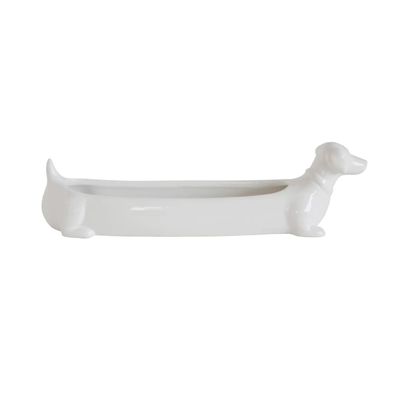 Hello Honey® White Ceramic Dachshund Cracker Dish