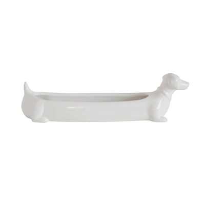 Hello Honey® White Ceramic Dachshund Cracker Dish