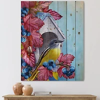 Designart - Titmouse Bird Sitting On A Branch Near A Birdhouse
