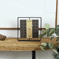 9" Black Geometric Open Frame Square Clock with Grid Pattern