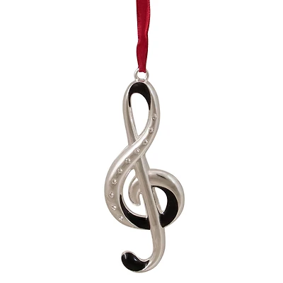 Silver Plated Clef Music Note Crystal Embellished Metal Ornament