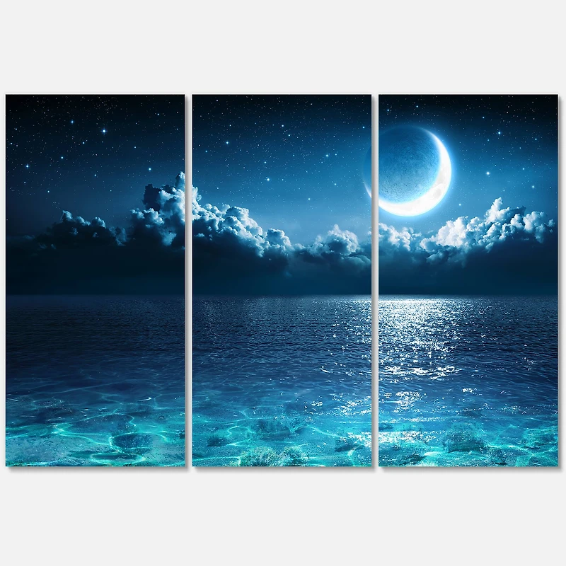 Designart - Romantic Moon Over Deep Blue Sea I