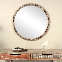 Woven Checkered Rattan Framed Round Wall Mirror