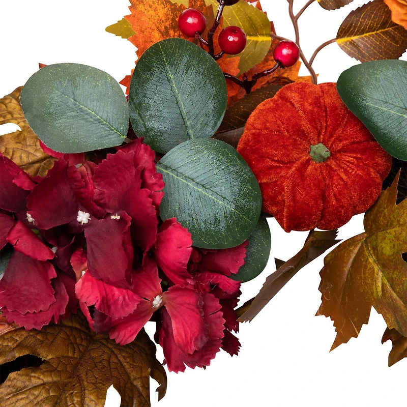 22" Orange & Burgundy Fall Harvest Artificial Floral & Pinecone Wreath