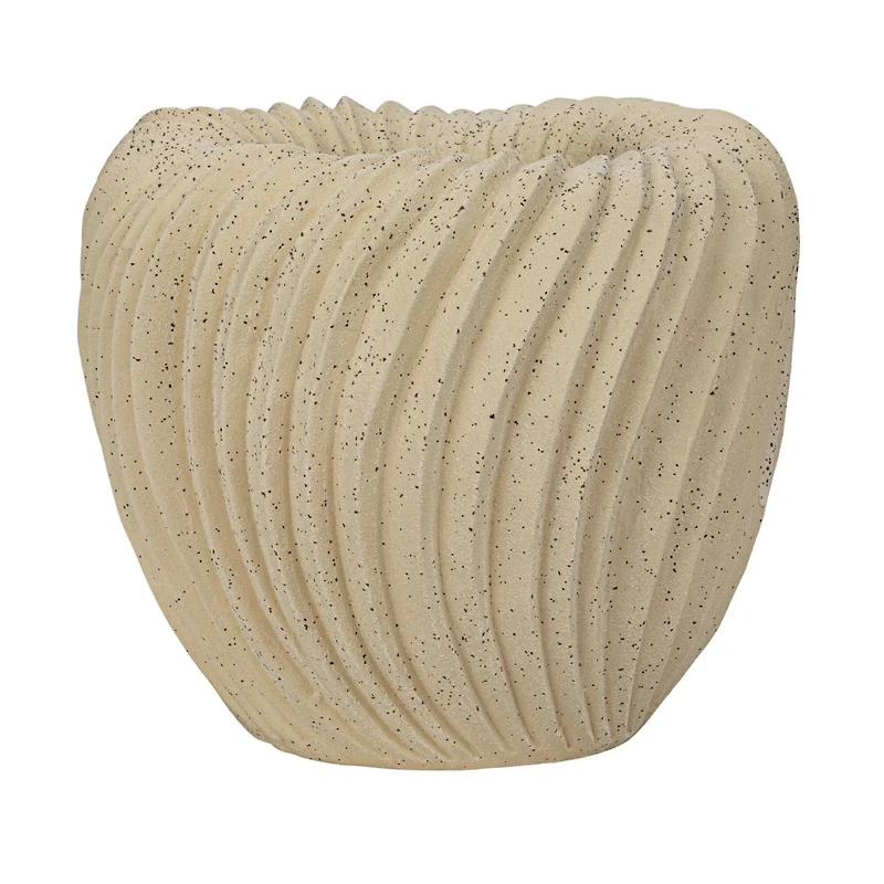 Hello Honey® 8.5" White Speckled Sand Finish Stoneware Pleated Planter