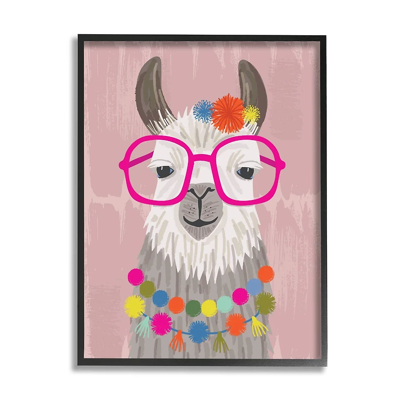 Stupell Industries Llama Silly Glasses Polka Dots Festive Animal in Frame Wall Art