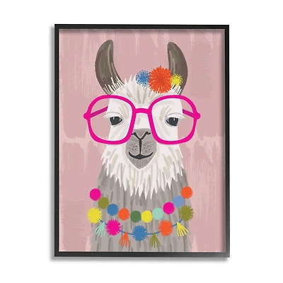 Stupell Industries Llama Silly Glasses Polka Dots Festive Animal in Frame Wall Art