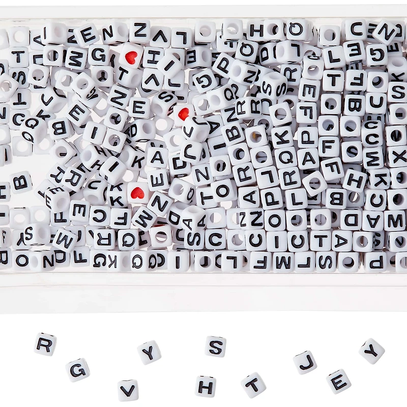 White Alphabet Cube Crafting Beads, 6.7mm by Bead Landing™