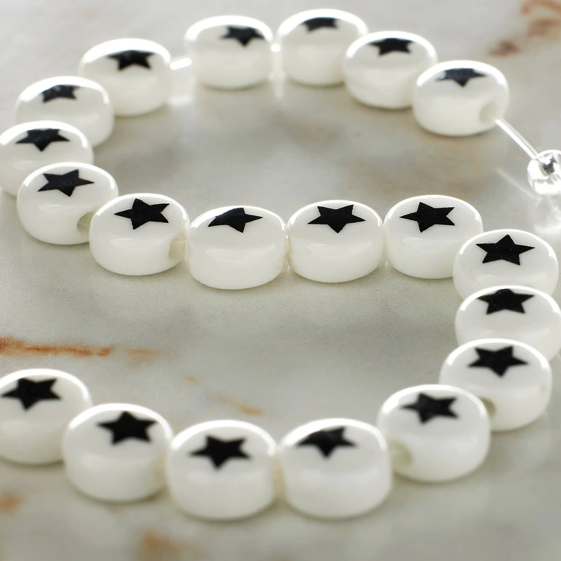 Star Printed Ceramic Round Beads, 8mm by Bead Landing™