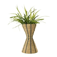 Hello Honey® 12" Natural & Black Hand-Woven Seagrass Hour Glass Shape Vase With Stripes