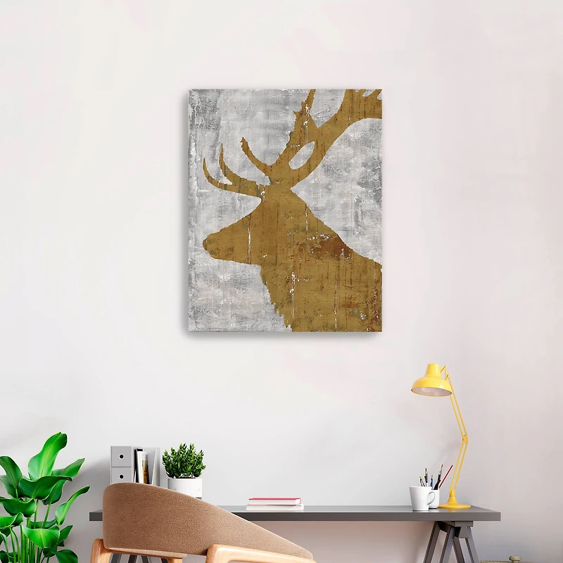 Rustic Lodge Animals Deer On Grey Canvas Giclee