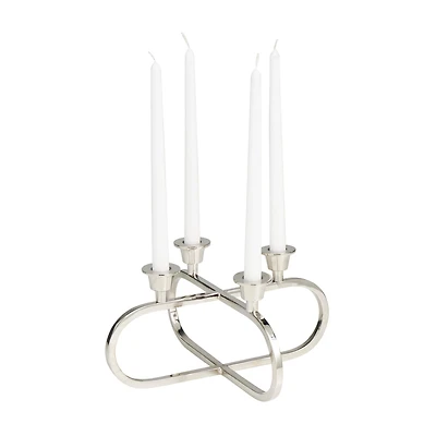 8" Silver Stainless Steel Overlapping Oval Geometric Candelabra
