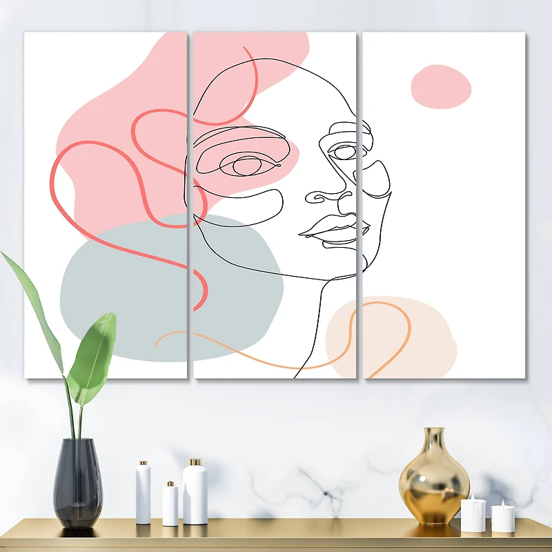Designart - One Line Drawing of Young Woman In Pastel Tones