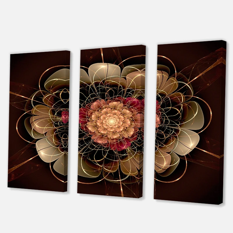 Designart - Dark Gold Red Fractal Flower Pattern