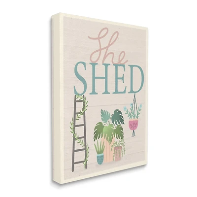 Stupell Industries She Shed Sign Tropical Plants Ladder and Green Vines Canvas Wall Art