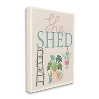 Stupell Industries She Shed Sign Tropical Plants Ladder and Green Vines Canvas Wall Art