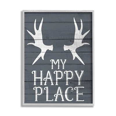Stupell Industries Rustic My Happy Place Large Elk Antlers in Gray Frame Wall Art