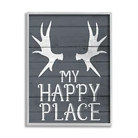 Stupell Industries Rustic My Happy Place Large Elk Antlers in Gray Frame Wall Art