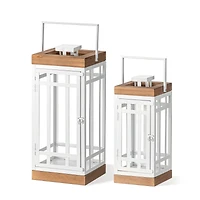 Glitzhome® White Modern Square Metal & Wood Lanterns Set