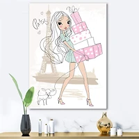 Designart - Young Girl With Shopping Boxes In Paris