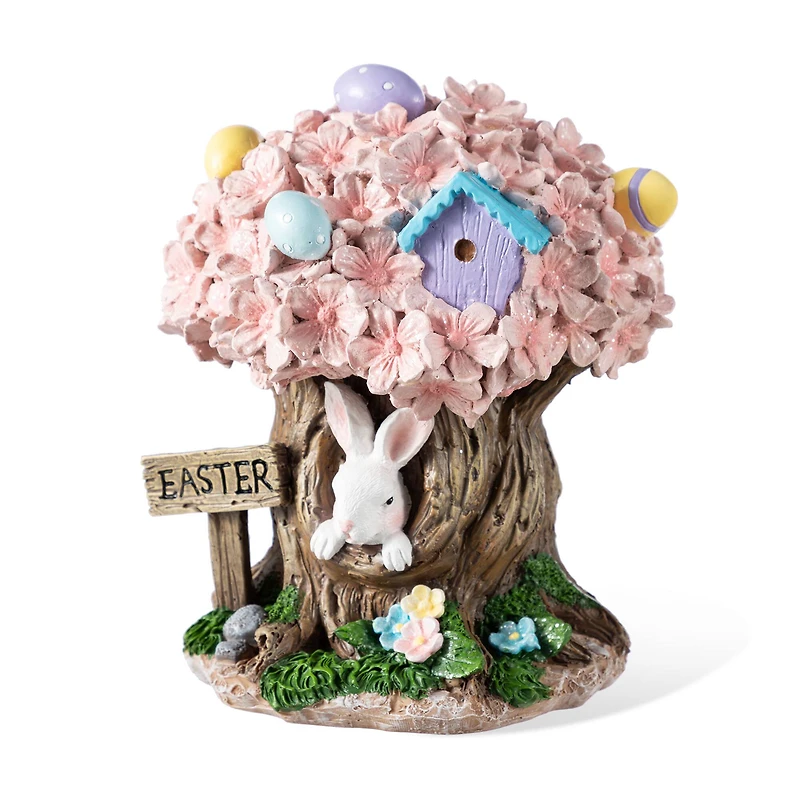 Glitzhome® 8" Easter Resin Bunny & Pink Blossoms Table Decor
