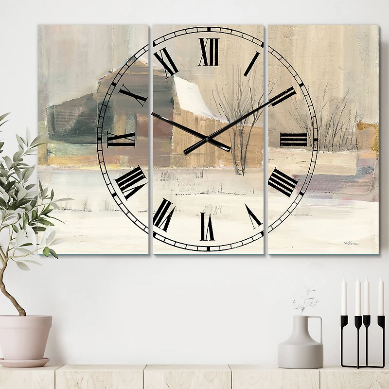 Designart Winter On The Farm Multipanel Wall Clock