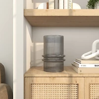 12" Gray Glass Wide Ribbed Vase with Fluted Center