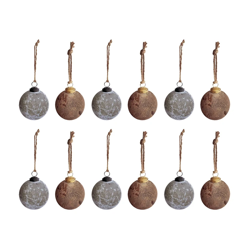 Hello Honey® 12 Pack 4" Gold & Silver Distressed Frosted Ball Glass Ornaments