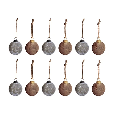 Hello Honey® 12 Pack 4" Gold & Silver Distressed Frosted Ball Glass Ornaments