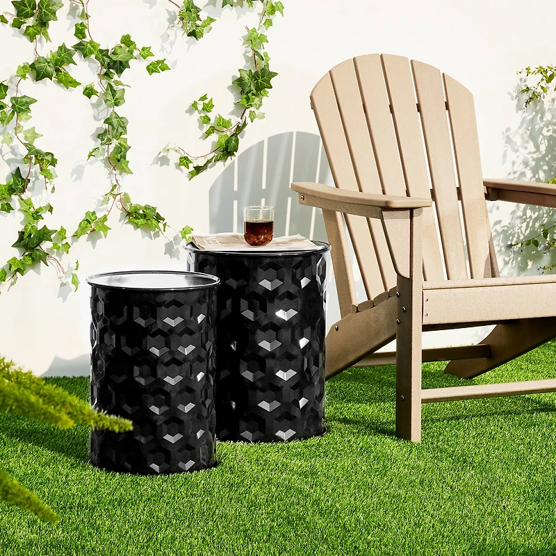 Glitzhome® Multifunctional Embossed Honeycomb Texture Metal Garden Stool Set