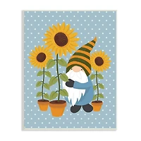 Stupell Industries Sunflower Garden Gnome Striped Hat Blue Polka Dots Wall Plaque