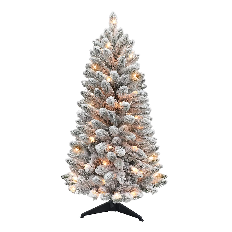 4ft. Pre-Lit Flocked Carson Pine Artificial Christmas Tree, Clear Lights