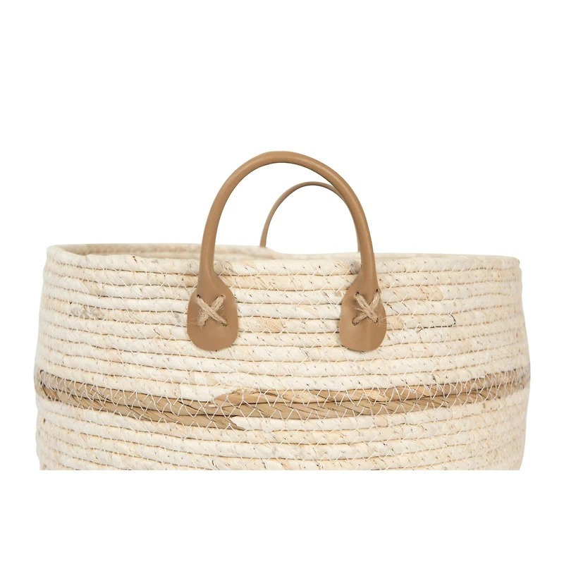 Hello Honey® Beige & Brown Maize Baskets with Leather Handles Set