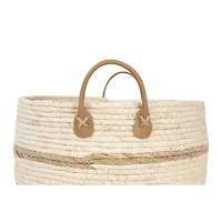 Hello Honey® Beige & Brown Maize Baskets with Leather Handles Set