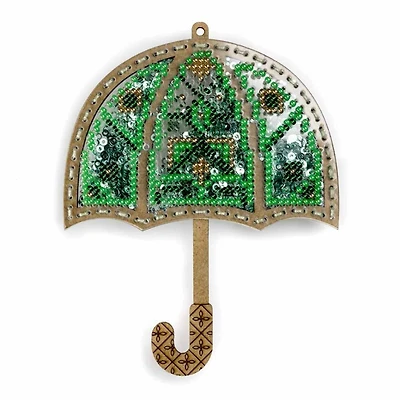 Wonderland Crafts Green Umbrella Christmas Ornament Bead Embroidery Kit
