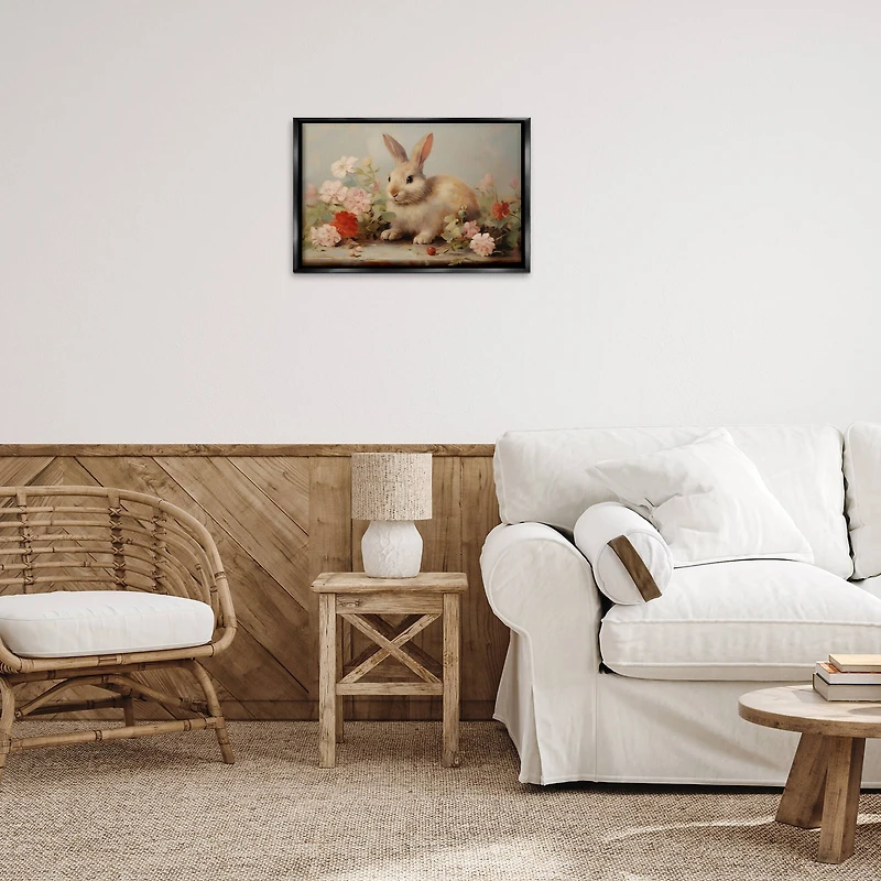 Stupell Industries Easter Bunny with Flower Bundles Floating Frame Wall Art