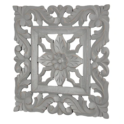 American Art Décor™ 16" Gray Hand-Carved Floral Wall Medallion