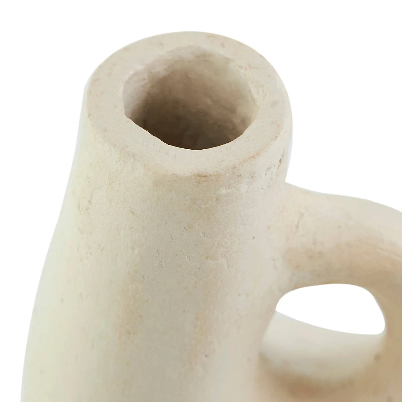 15" Beige Paper Mache Abstract Curved Vase with Handle