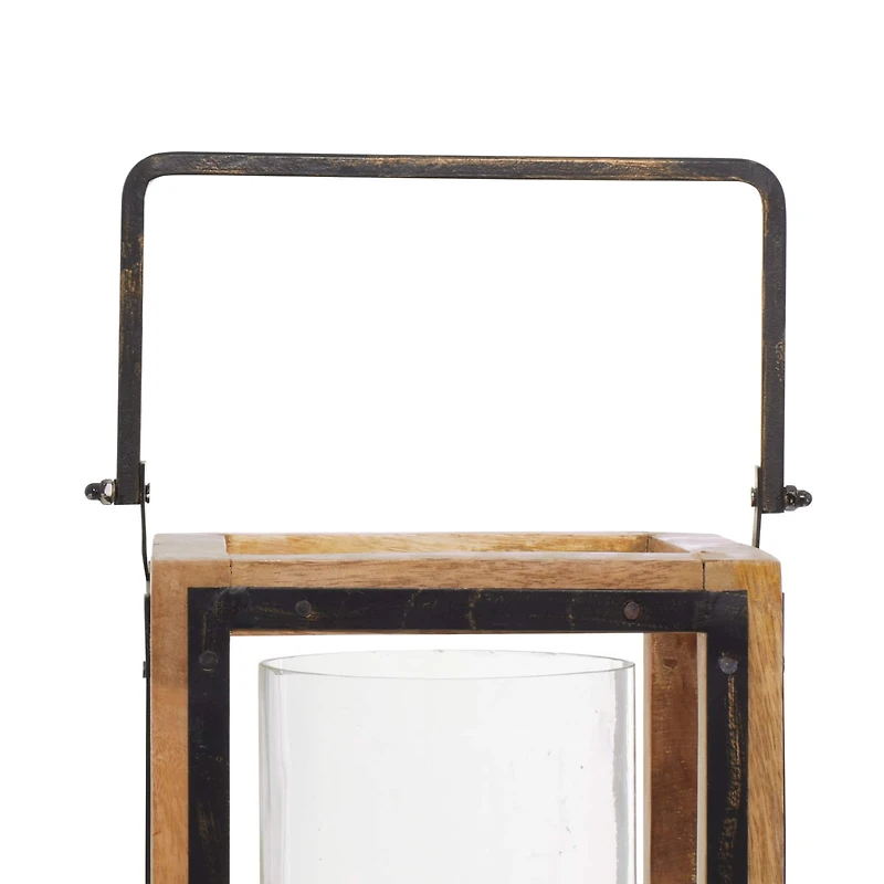 Brown Mango Wood Traditional Candle Holder Lantern, 31" x 8" x 8"