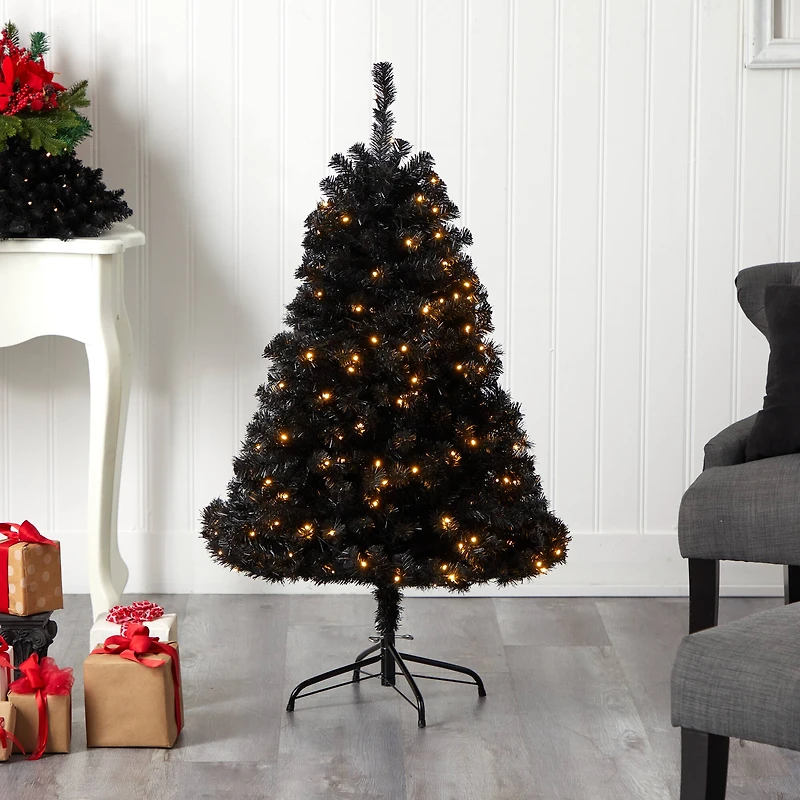 4ft. Pre-Lit Black Artificial Christmas Tree, Clear LED Lights