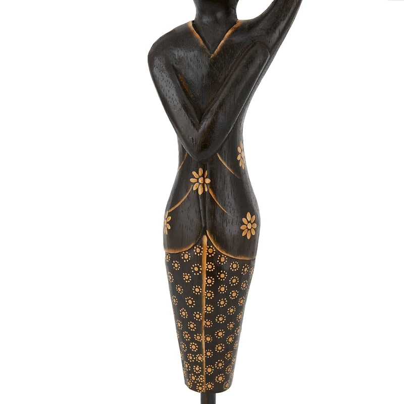 Set of 3 Black Wood Bohemian Sculptures, 23" x 4" x 4"