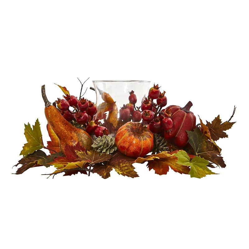 16" Pumpkin, Gourd, Berry & Maple Leaf Candelabrum