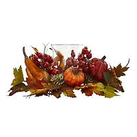 16" Pumpkin, Gourd, Berry & Maple Leaf Candelabrum