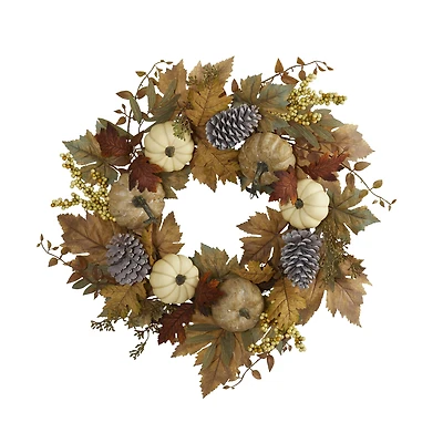 24" Fall Pumpkins, Pinecones & Berries Wreath