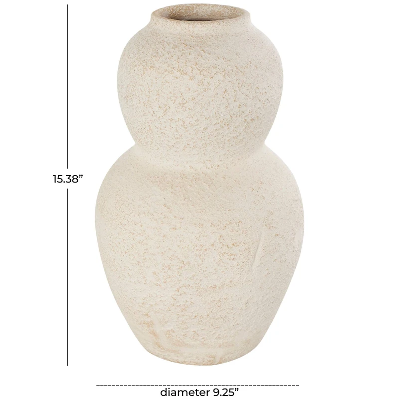 15" Cream Ceramic Hourglass Textured Vase