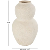 15" Cream Ceramic Hourglass Textured Vase