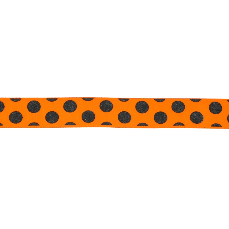 5/8" x 4yd. Black Glitter Dots on Orange Ribbon by Celebrate It® Halloween