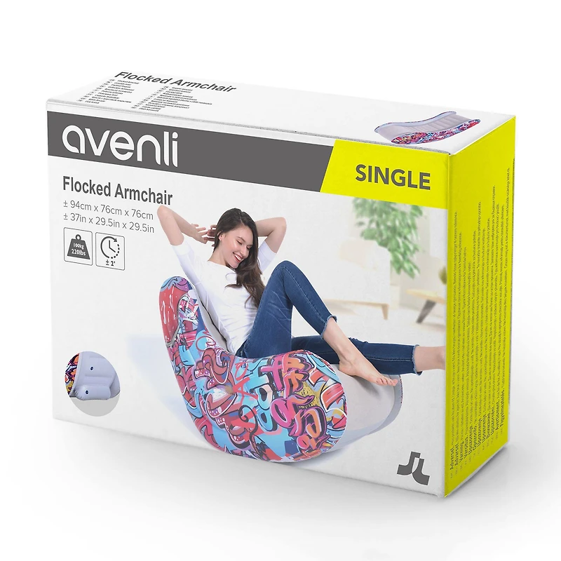 37" Graffiti Design Flocked Inflatable Lounge Chair