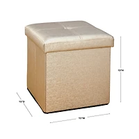 Simplify Metallic Faux Leather Folding Storage Ottoman Cube