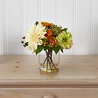 10.5" Dahlia & Mum Arrangement with Glass Vase